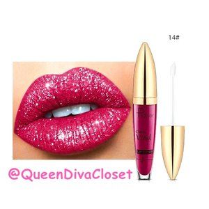 Lux Matte Magenta Dark Pink #14 Lasting Glitter Gloss Liquid Lipstick Tint